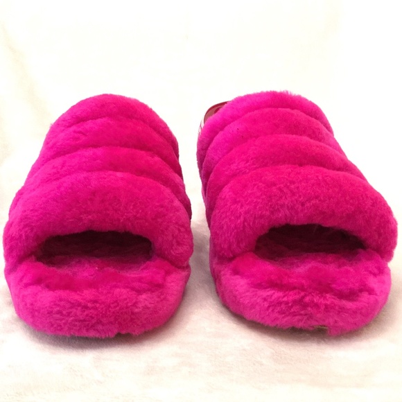 UGG FLUFF YEAH LAMB FUR HOT PINK SLING BACK PEEP TOE SLIPPERS SZ 7 - Picture 6 of 14